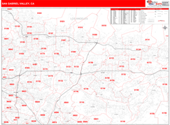 San Gabriel Valley Metro Area Digital Map Red Line Style